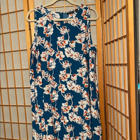 Halogen Rayon Floral Sleeveless Shift Dress Blue & White Size XL - Picture 1 of 7